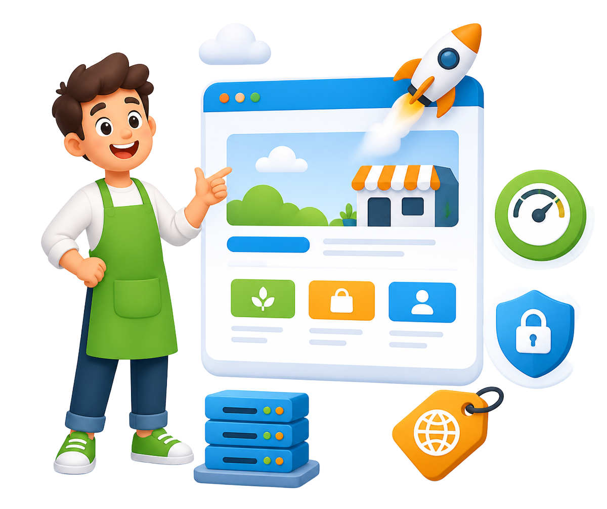 Small business owner happily managing a shared hosting website