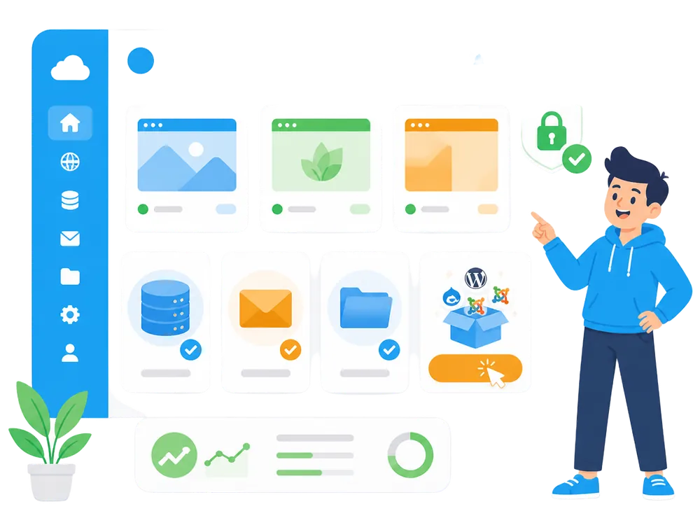 Simplified illustration of the CyberPanel hosting dashboard